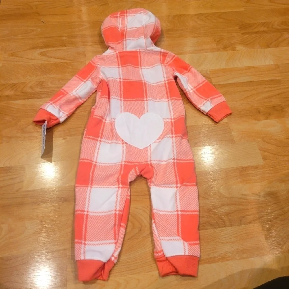 Carter's Fleece hooded plaid jumpsuit size 12 months new